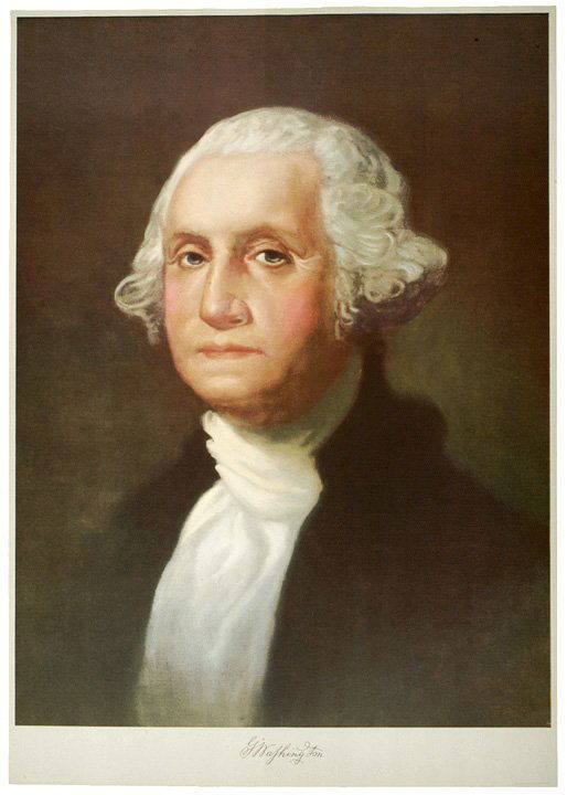 1932, Color Lithograph of George Washington: PrintsWonderful Lithograph of George Washington 1932, Color Lithograph of George Washington, After the Painting by Gilbert Stuart, Edwards & Deutsh Litho Co., Chicago, Illinois, Mint. 23.5" x 17.