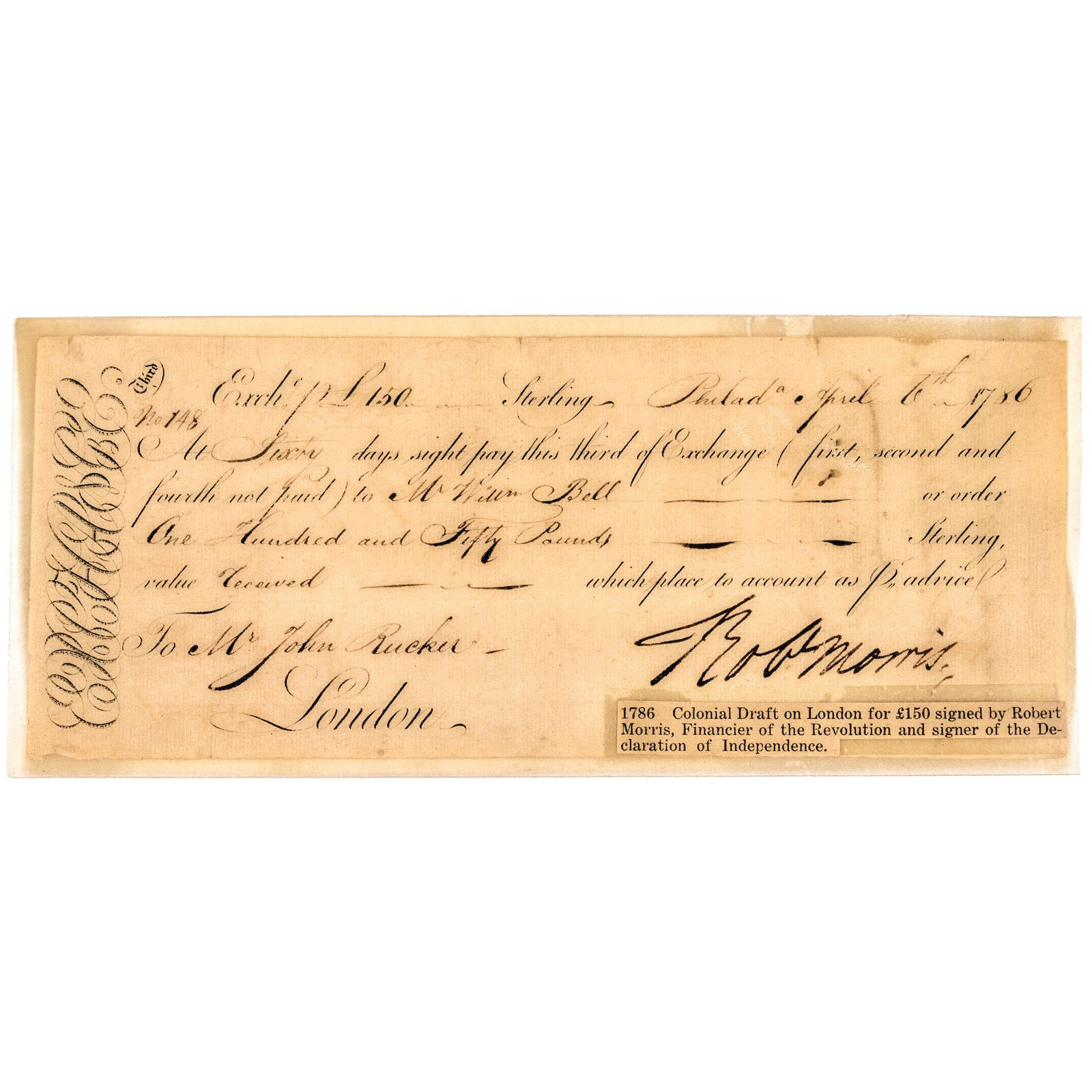 1792 ROBERT MORRIS Personal ROBt MORRIS Draft: Autographs Robert Morris Signer of the Declaration of Independence, the Articles of Confederation & United States Constitution ROBERT MORRIS (1734-1806). Signer of all Three Foundational Documents inc