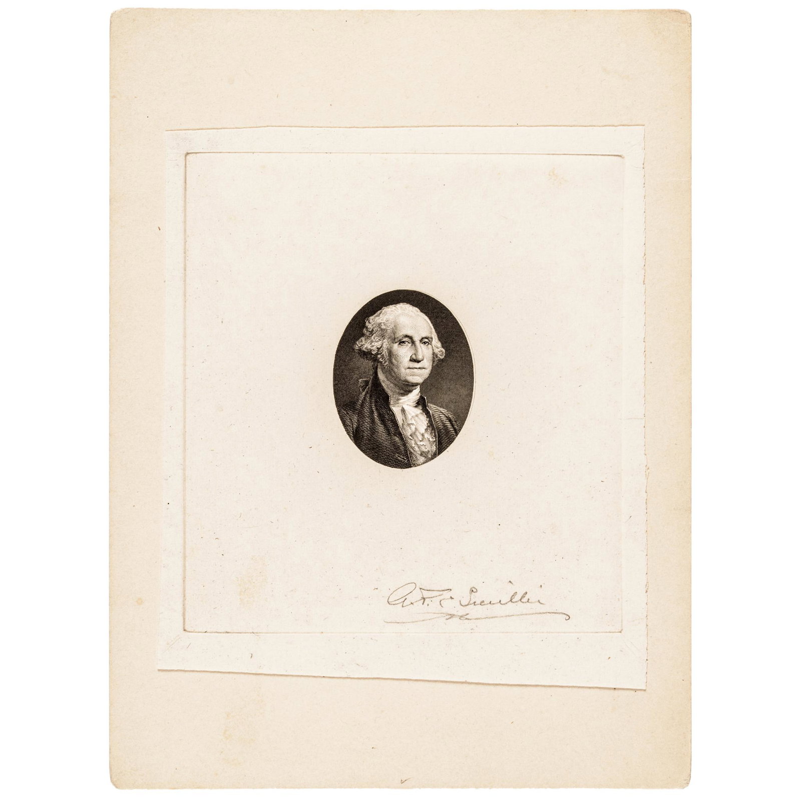 Smillie Signed George Washington Proof Vignette: Washington Related G(eorge) F. C. Smillie Signed Engraved George Washington Oval Portrait Die Sunk Proof Vignette GEORGE FREDERICK CUMMING SMILLIE (1854 - 1924). Master Engraver, specializing in portr