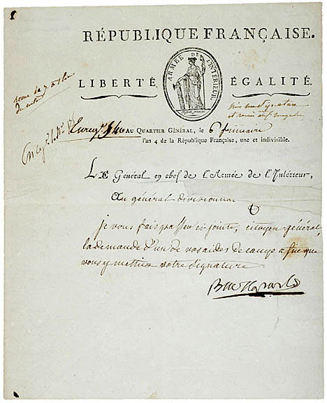 NAPOLEON BONAPARTE Signed Letter 1795