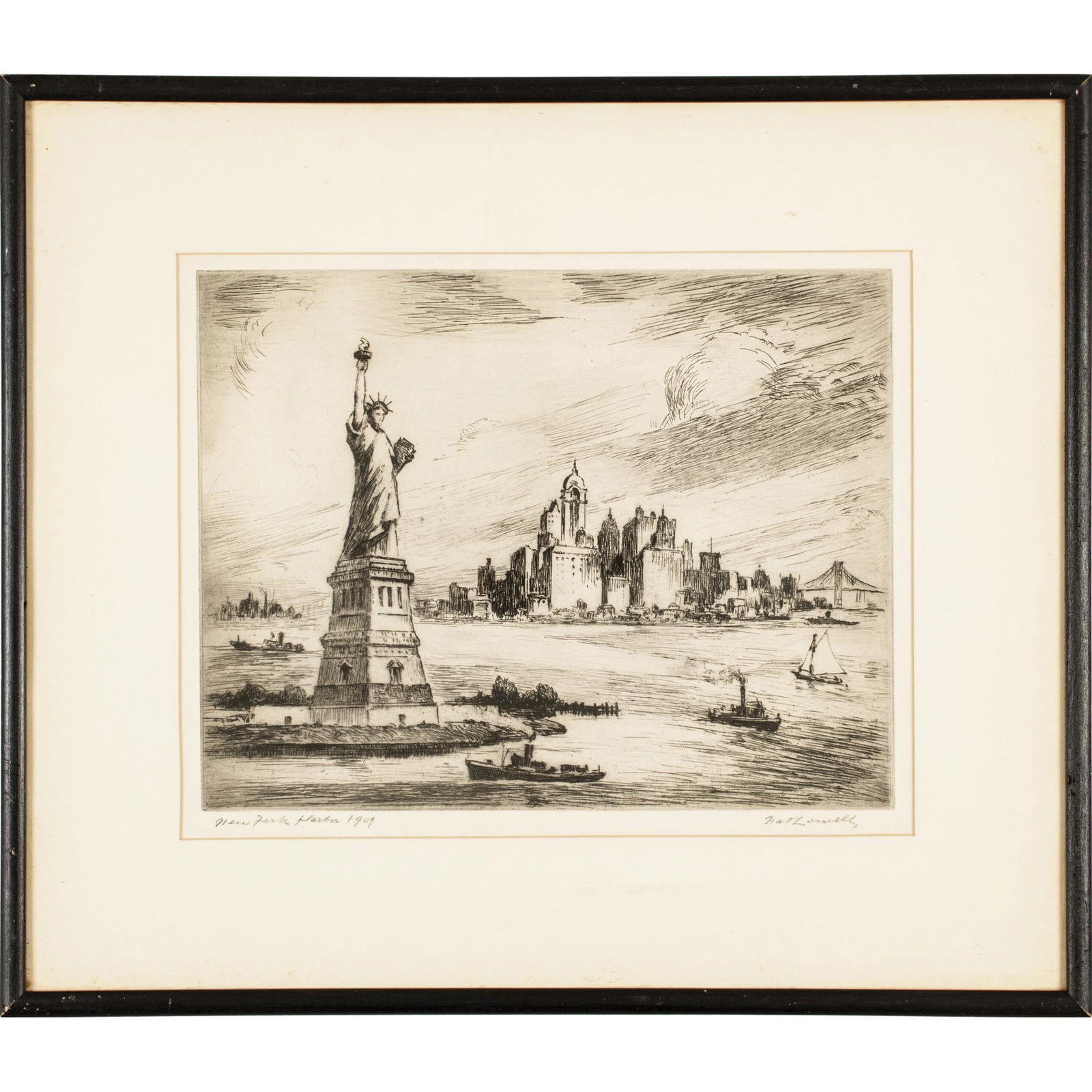 1909-Dated Print, New York Harbor by Nat Lowell (1 of 4)