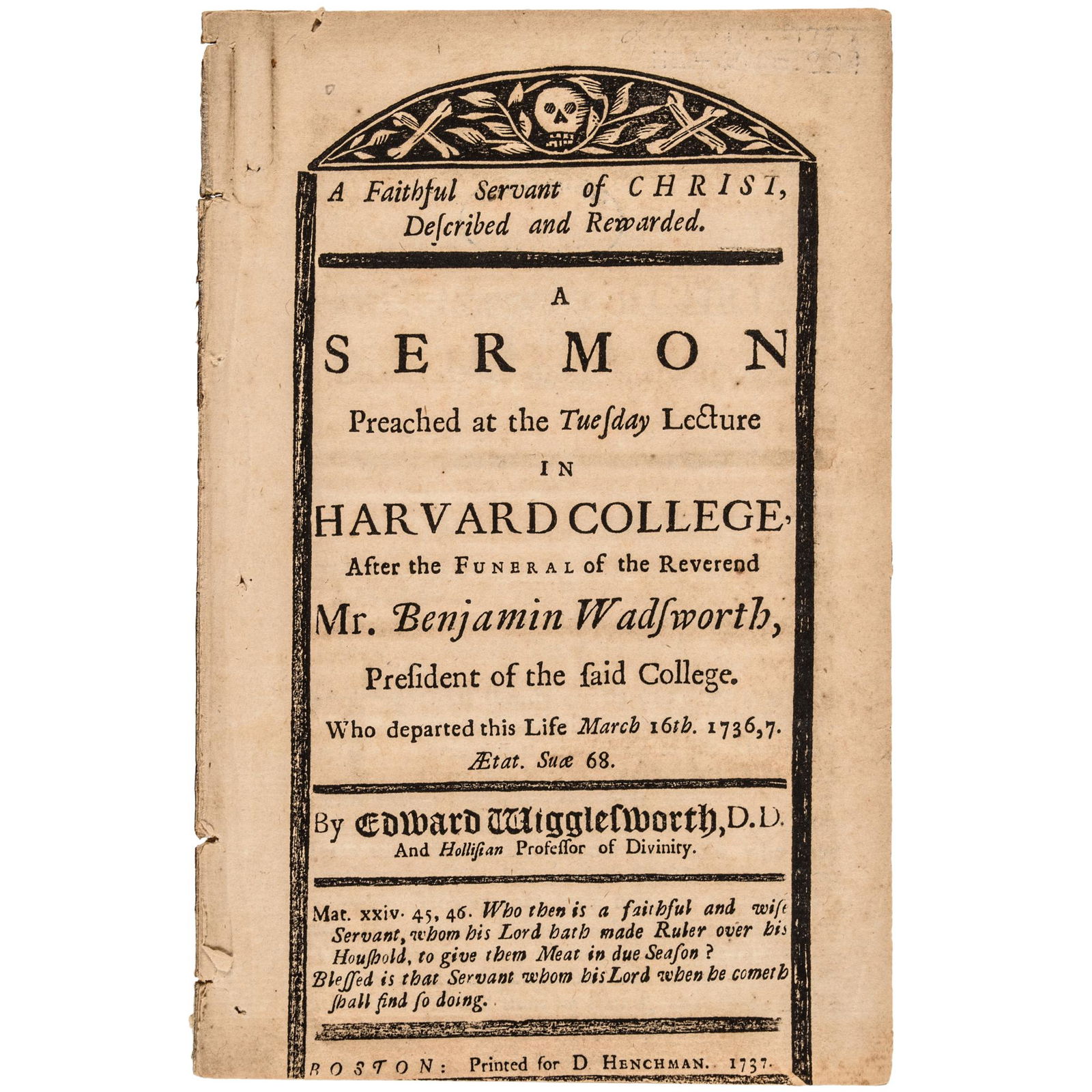 1737 Benj Wadsworth Harvard Pres Funeral Sermon (1 of 2)