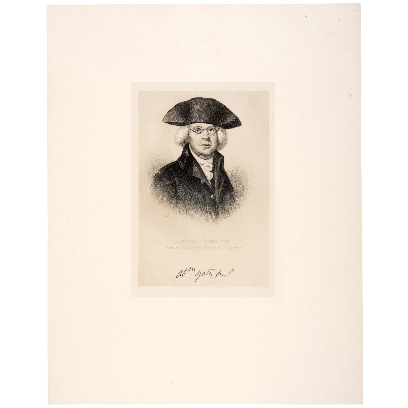 ABRAHAM YATES, JR. Engraving by Max Rosenthal: American Revolution Large Die Sunk Proof Impression of Abraham Yates, Jr. ABRAHAM YATES, JR. "Mr. Albany," Revolutionary Patriot and Continental Loan Officer for New York. c. 1860, Large Die Sunk Proo