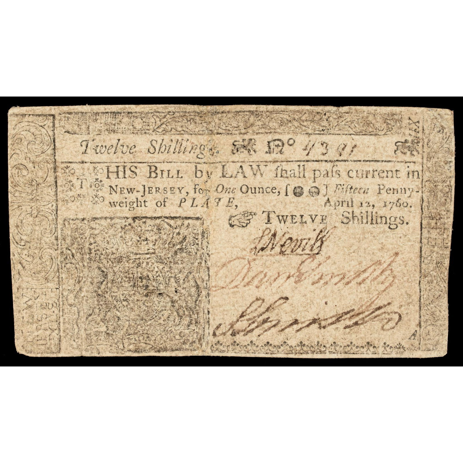 Colonial Currency, April 12, 1760 NJ. 12s Note (1 of 2)