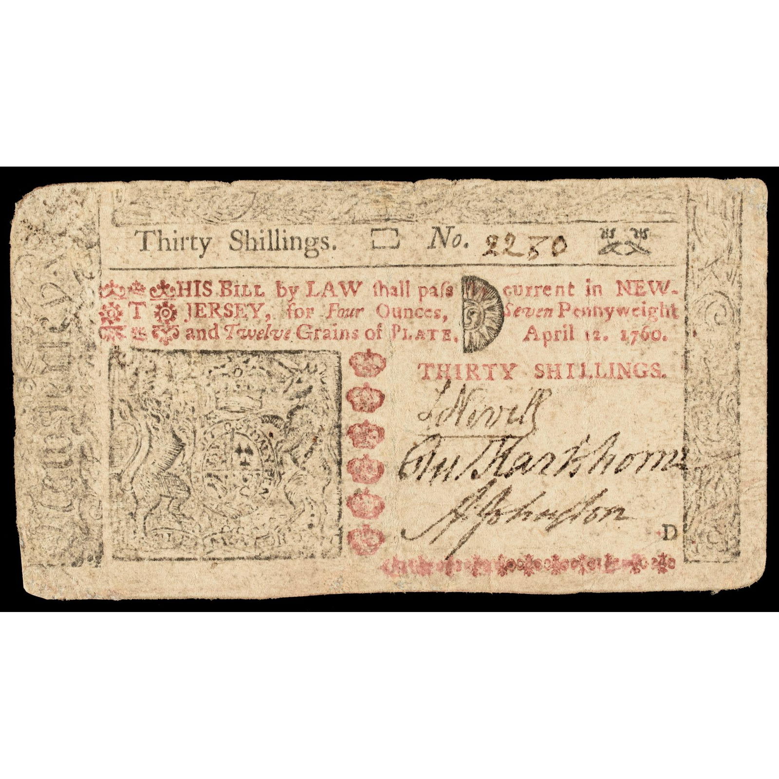 Colonial Currency, NJ. April 12, 1760. 30s VF (1 of 2)