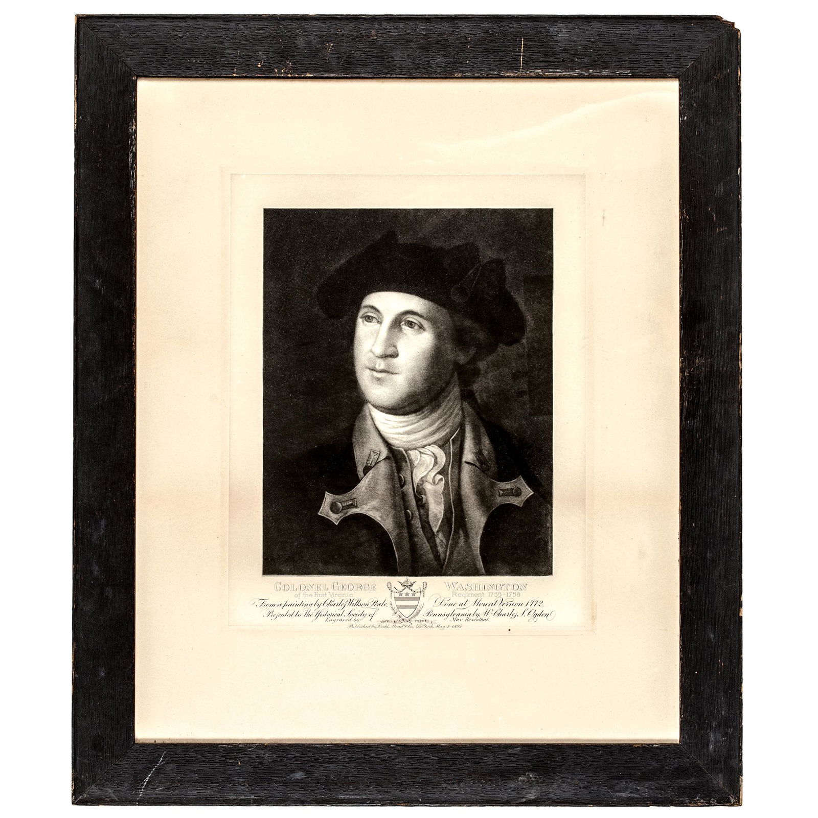 1895 Colonel George Washington Plate Proof Print: Washington Related Superb "Colonel George Washington" Plate Proof Print May 1, 1895, Colonel George Washington Plate Proof Print Impression, Engraved by Max Rosenthal, Published by Dodd, Dead & Co., N