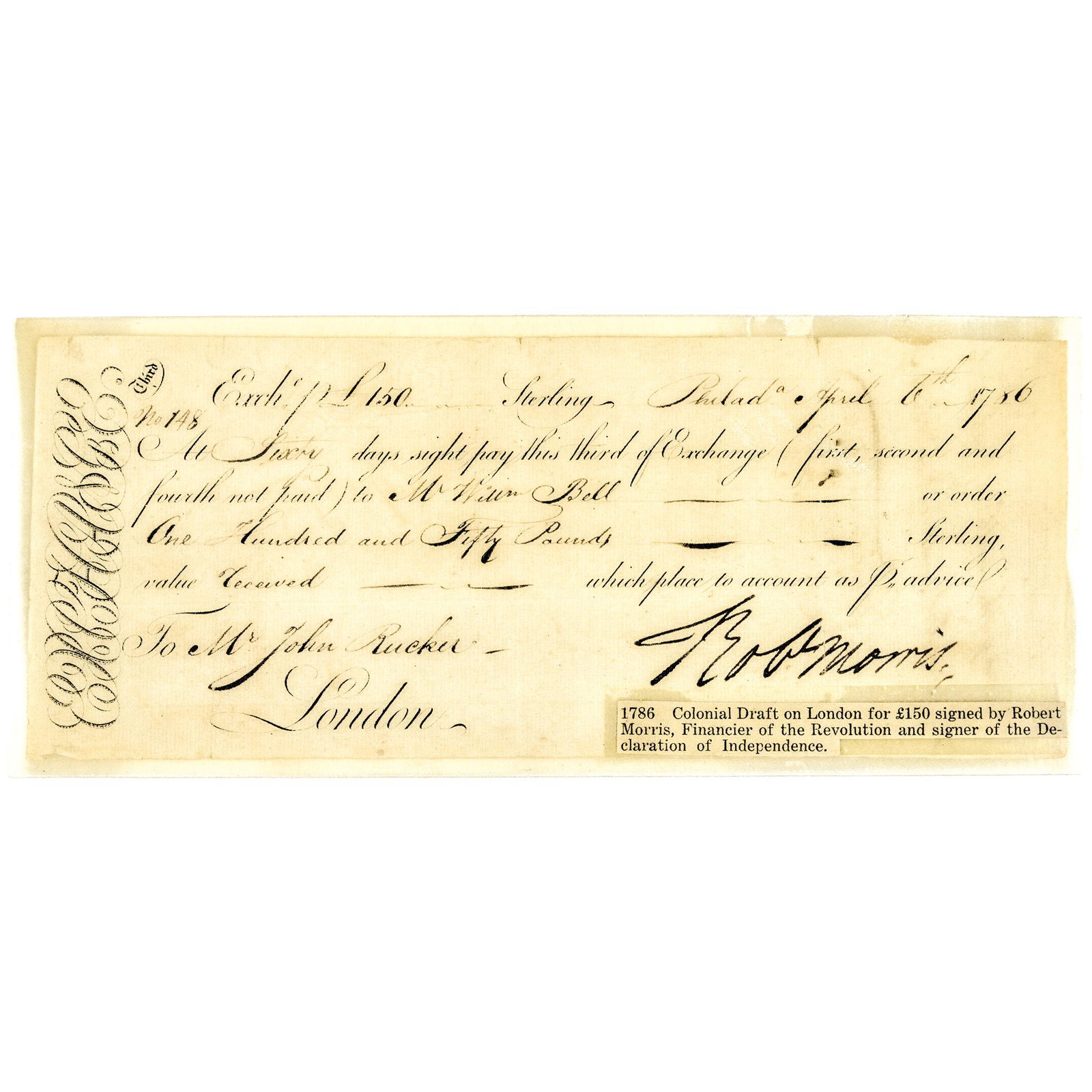 1792 ROBERT MORRIS Personal ROBt MORRIS Draft: Autographs Robert Morris Signer of the Declaration of Independence, the Articles of Confederation & United States Constitution ROBERT MORRIS (1734-1806). Signer of all Three Foundational Documents inc