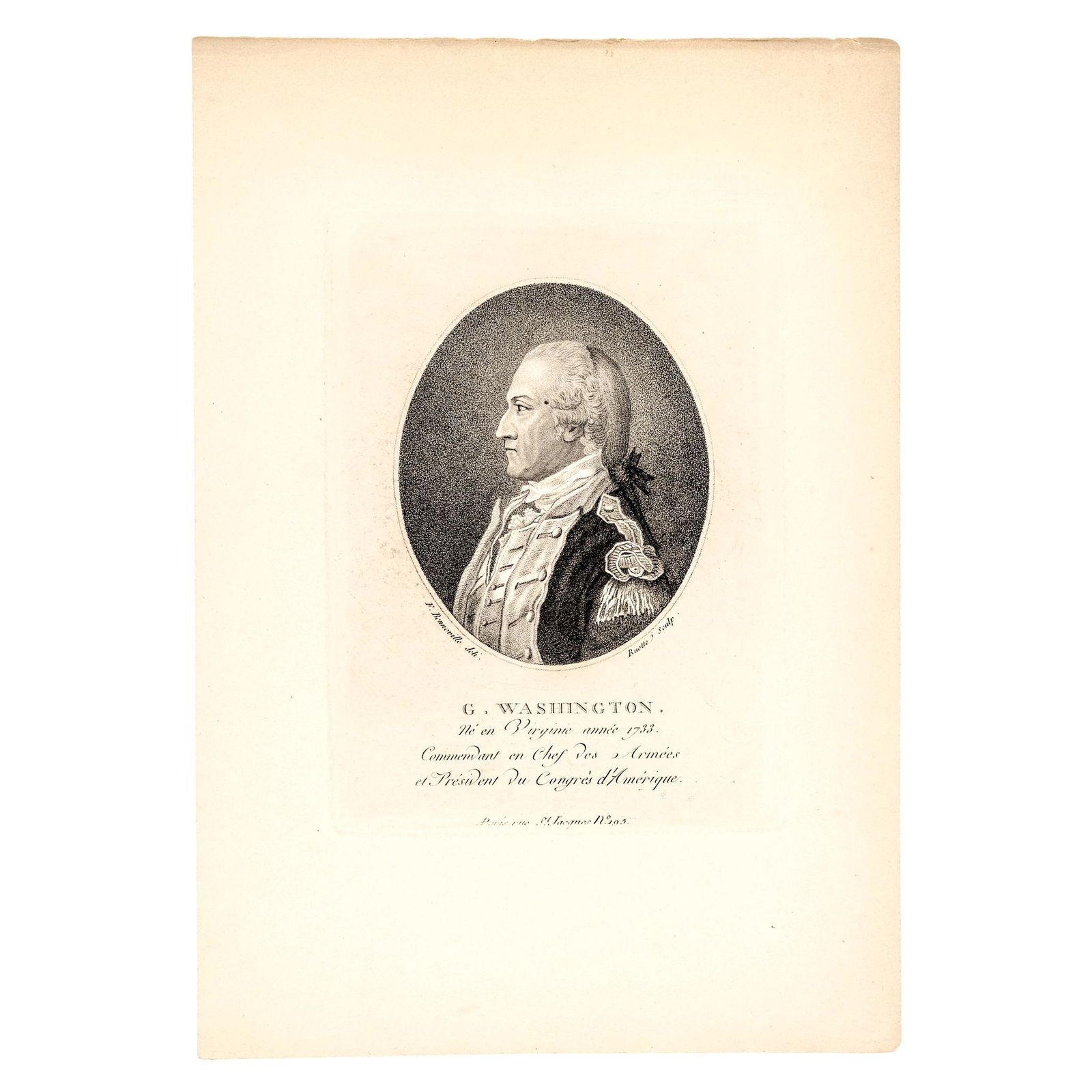 1830 Engraved Print Pres GEORGE WASHINGTON, Paris (1 of 2)