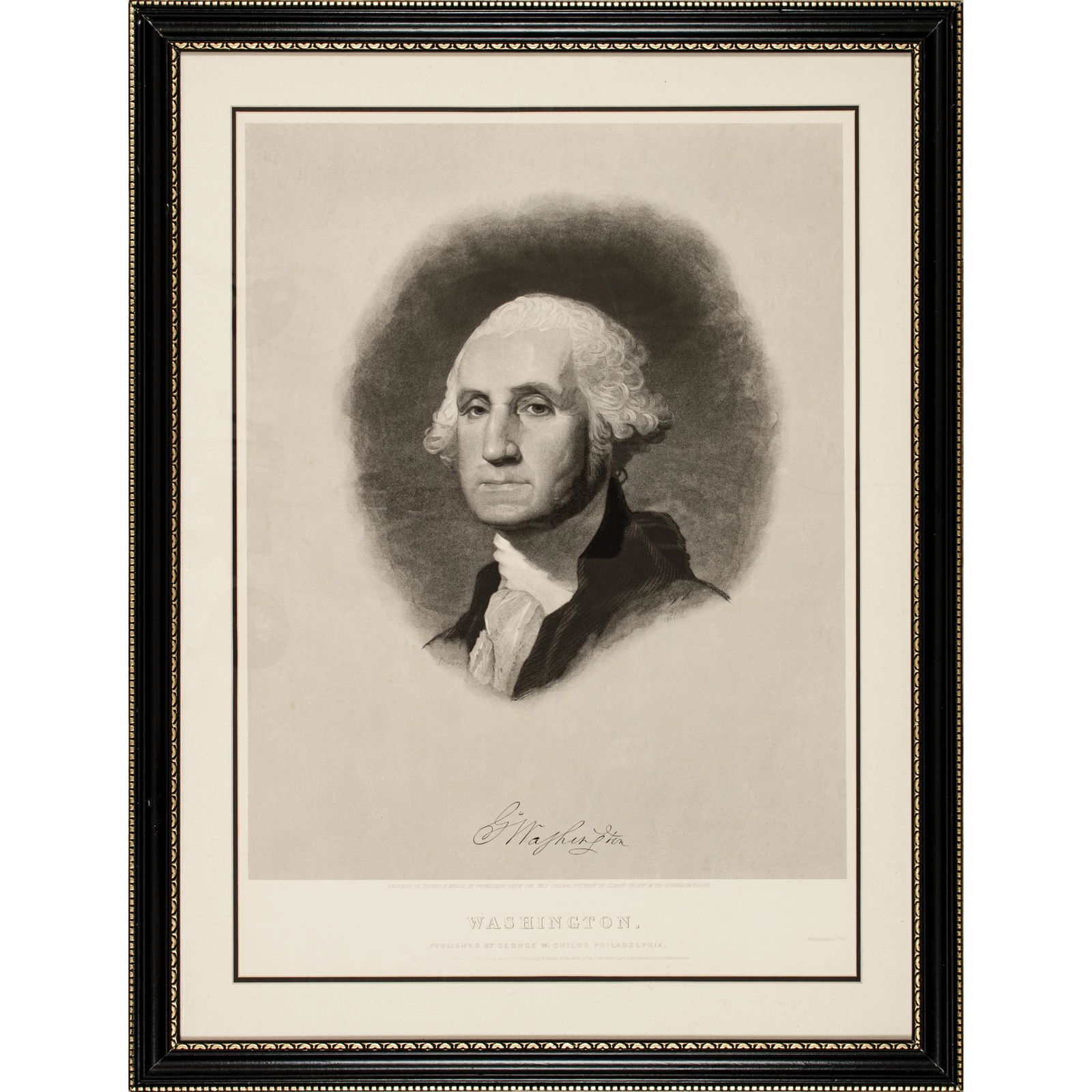 1852 Thomas Welch Engraving of George Washington: Washington Related Beautifully Displayed George Washington Steel Engraving 1852-Dated, Steel Engraving of George Washington by Thomas B Welch, after the Portrait by Gilbert Stuart, Framed, printed by