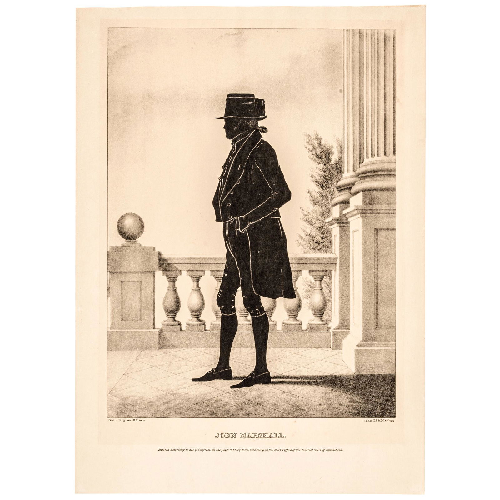 1844 John Marshall Silhouette Print by Kellogg: Political 1844 John Marshall Silhouette Print by E.B. & E.C. Kellogg 1844-Dated, Chief Justice of the United States Supreme Court John Marshall, Silhouette Print by E.B. & E.C. Kellogg, Choice Extreme