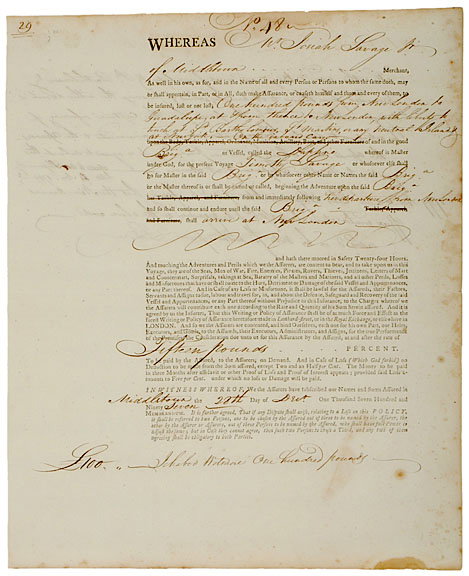 Mariner's Insurance Policy Against Pirates, 1797