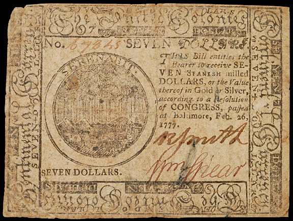 Continental Currency, February 26, 1777, $7