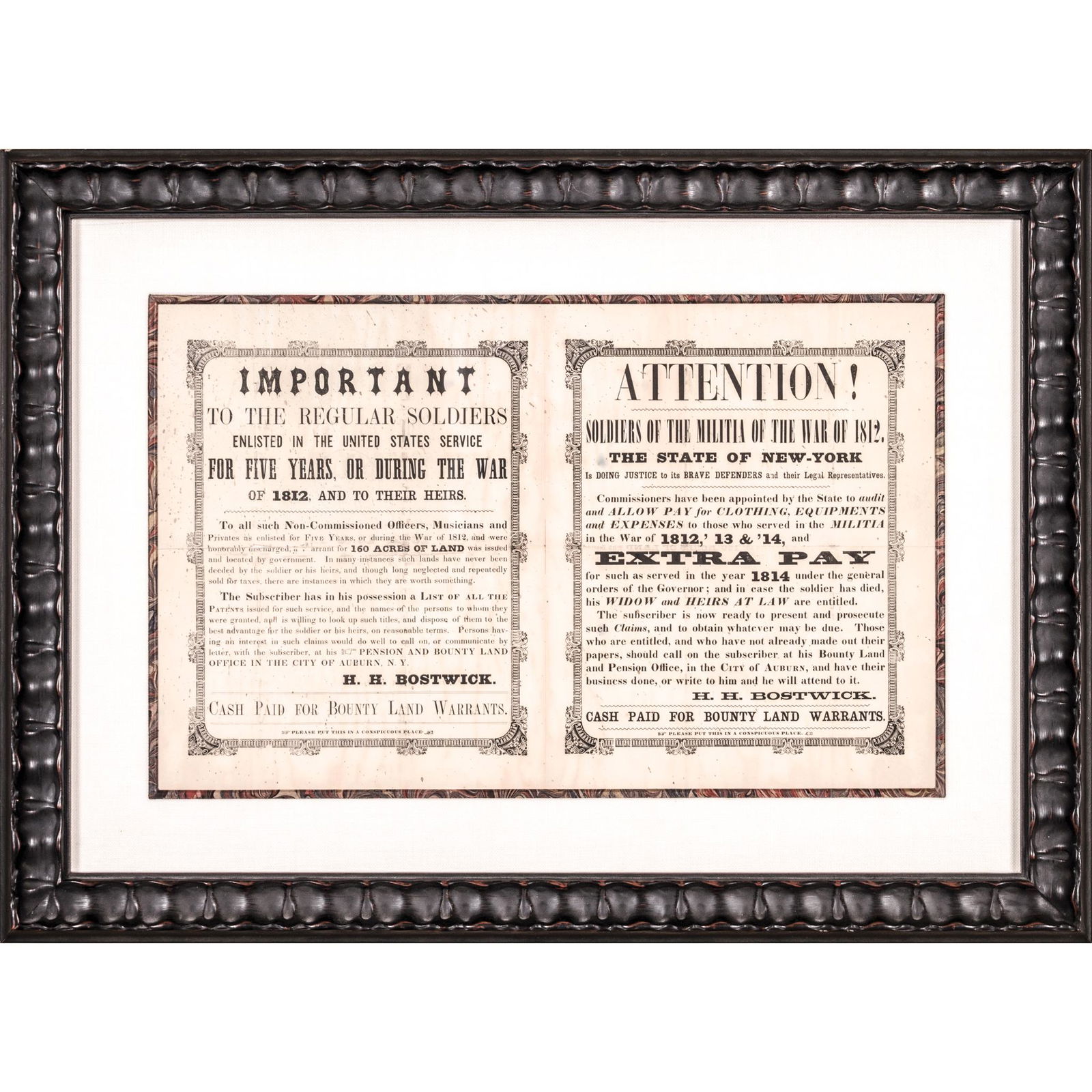 c. 1820 Broadside for NY War of 1812 Veterans (1 of 5)