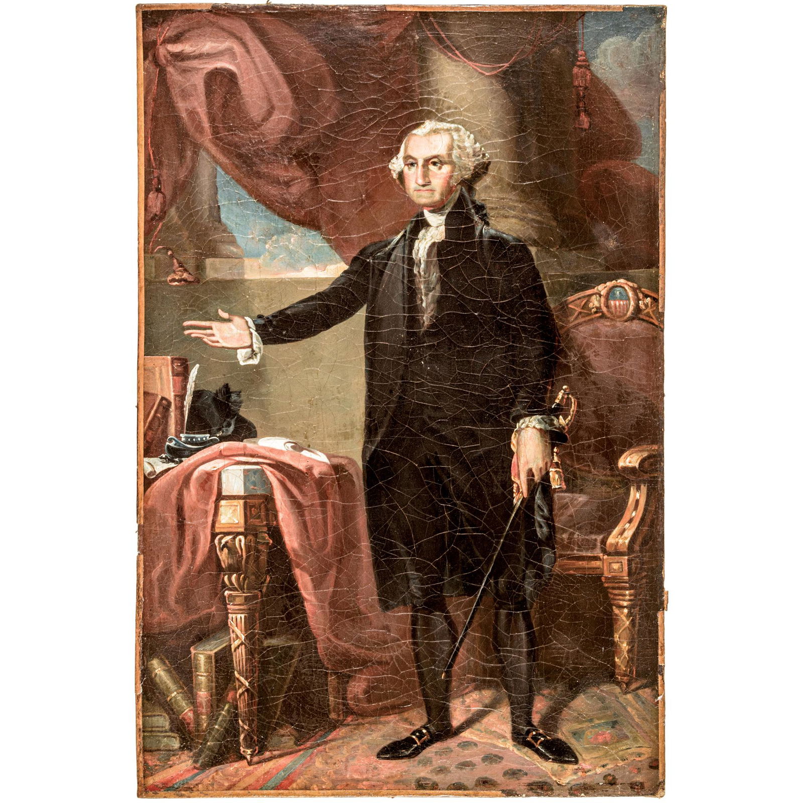 GEORGE WASHINGTON Oil on Canvas Painting a/Stuart: Historic Americana George Washington Oil Painting on Canvas after G. Stuart c. 1840 mid-19th Century Oil on Canvas Painting of General George Washington after Gilbert Stuart's Painting "Lansdowne Port