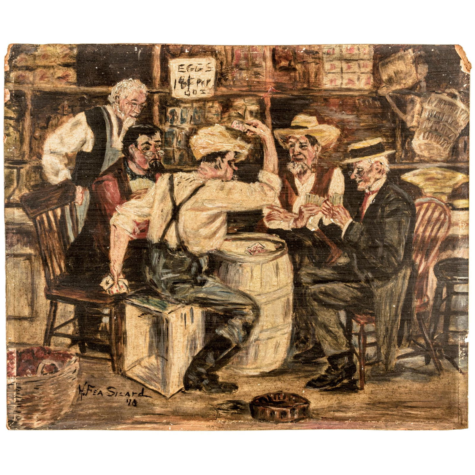 Oil on Board Painting of Quartet of Card Players (1 of 3)