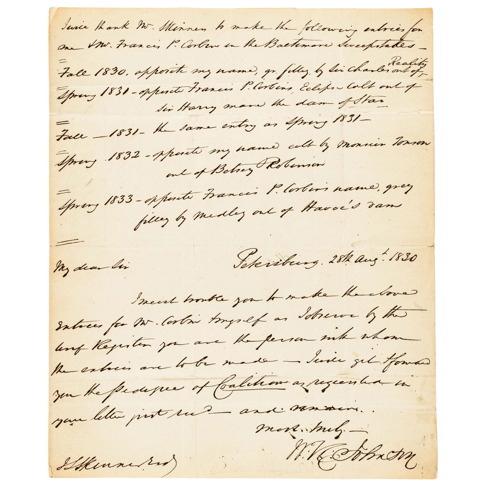 1830 WILLIAM RANSOM JOHNSON Racehorse Related ALS (1 of 5)