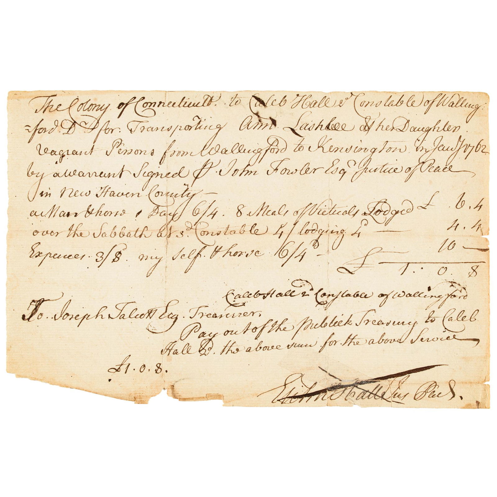 1762 CT Constable Evicts Vagrant Woman + Daughter (1 of 2)