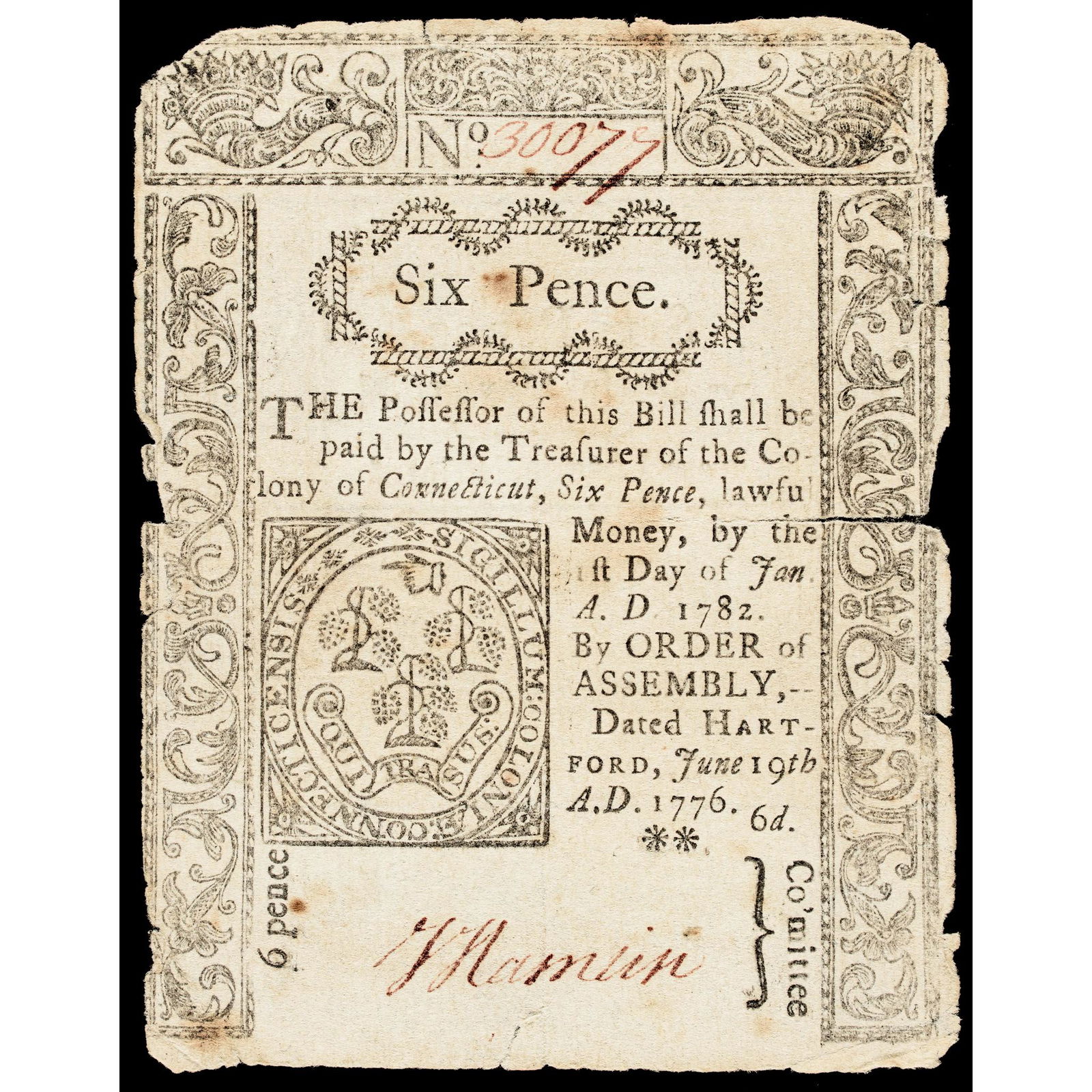 Colonial Currency, CT. June 19, 1776 2s No Cancel (1 of 2)