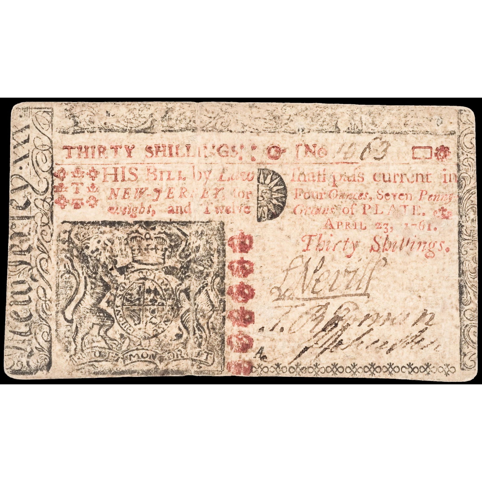 Colonial Currency NJ. April 23, 1761 30s Ex: Ford (1 of 2)