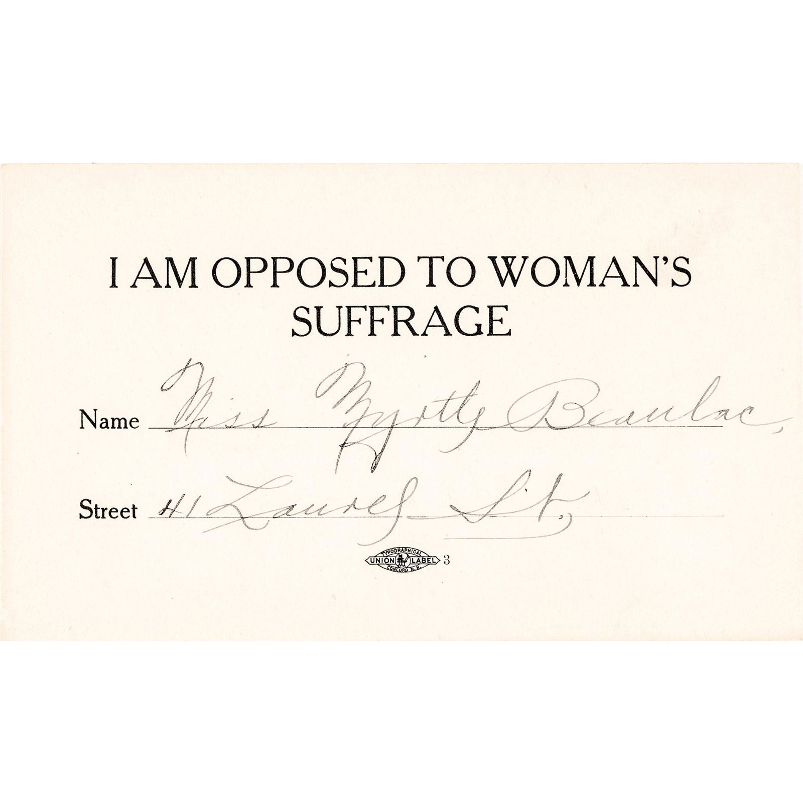 c1915 Woman Signs OPPOSED TO WOMANS SUFFRAGE Card (1 of 1)