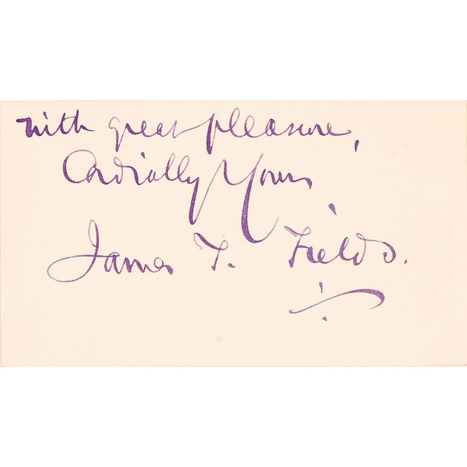 JAMES T. FIELDS Inscribed Signed White Card (1 of 2)