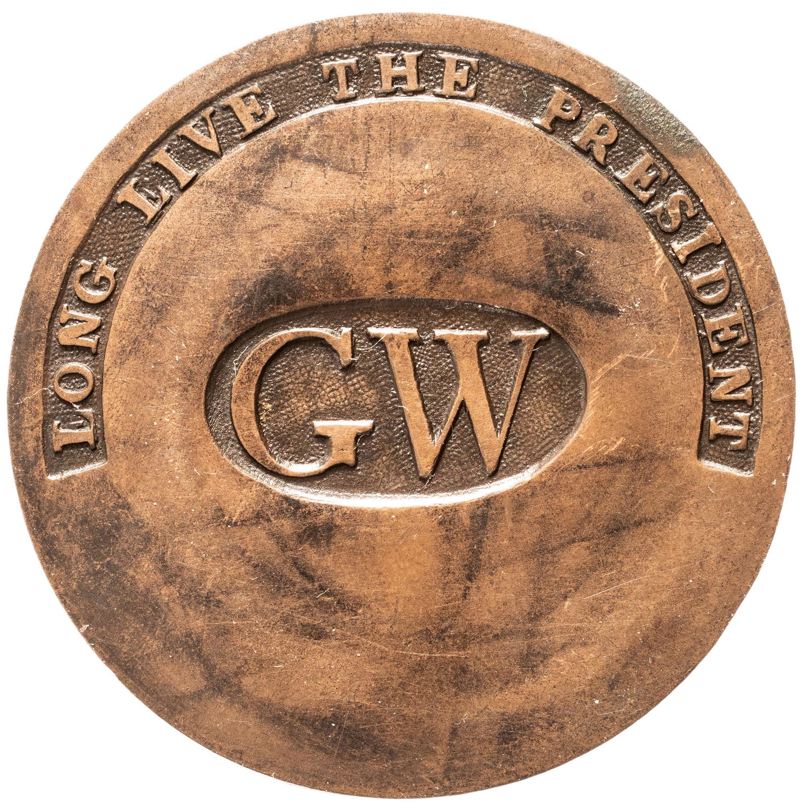 1789 George Washington Inaugural GW Button WI-11A: Washington Buttons "Long Live The President" With "GW" In Block Letters (1789) George Washington Inaugural Button, "LONG LIVE THE PRESIDENT" with central Oval "GW" in Block Letters, Albert WI-11A with