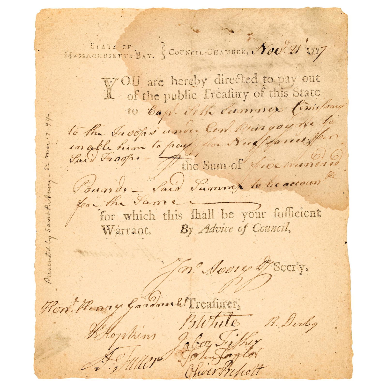 1777 Genl. Burgoyne's Saratoga Prisoners Supplies (1 of 6)
