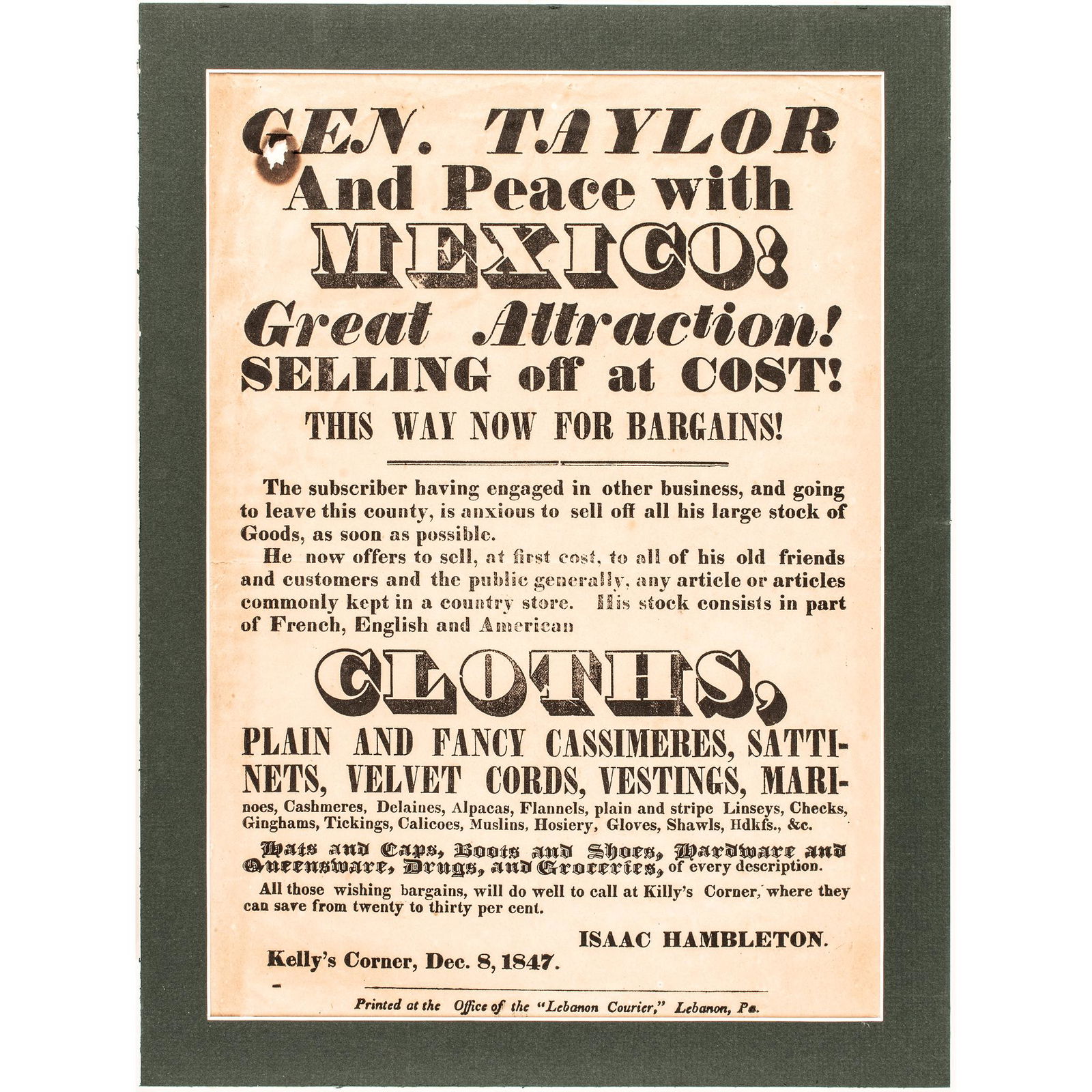 Dec. 8, 1847 - GEN. TAYLOR And Peace with MEXICO! (1 of 1)