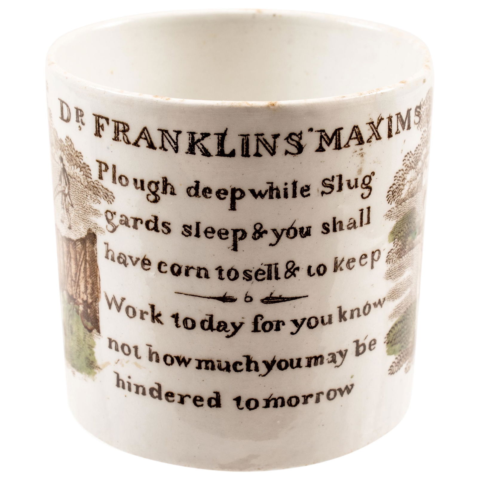 c. 1820 Dr. Franklins Maxims Staffordshire Mug (1 of 3)