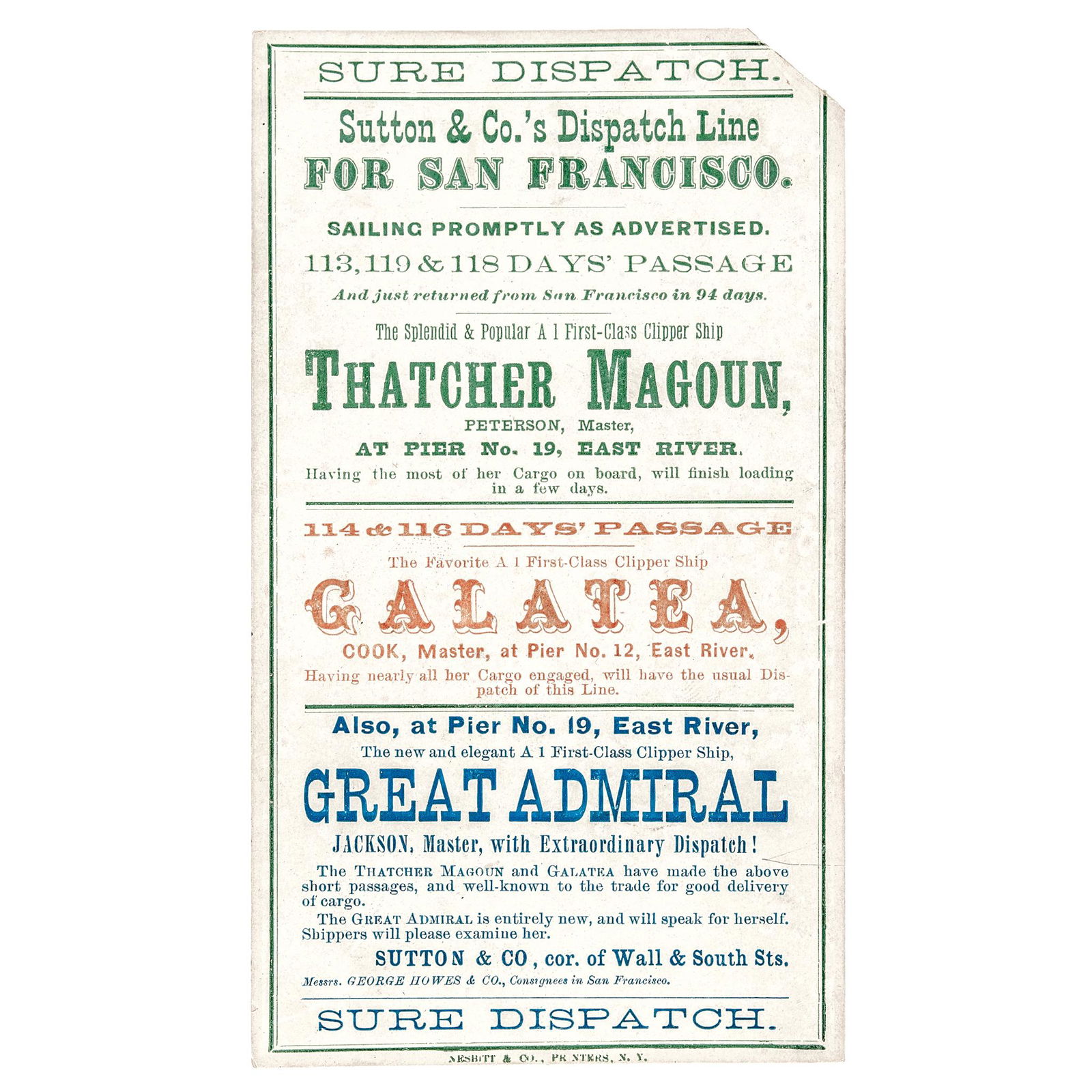 1860s California Clipper Ships Gold Rush Ad Card (1 of 3)