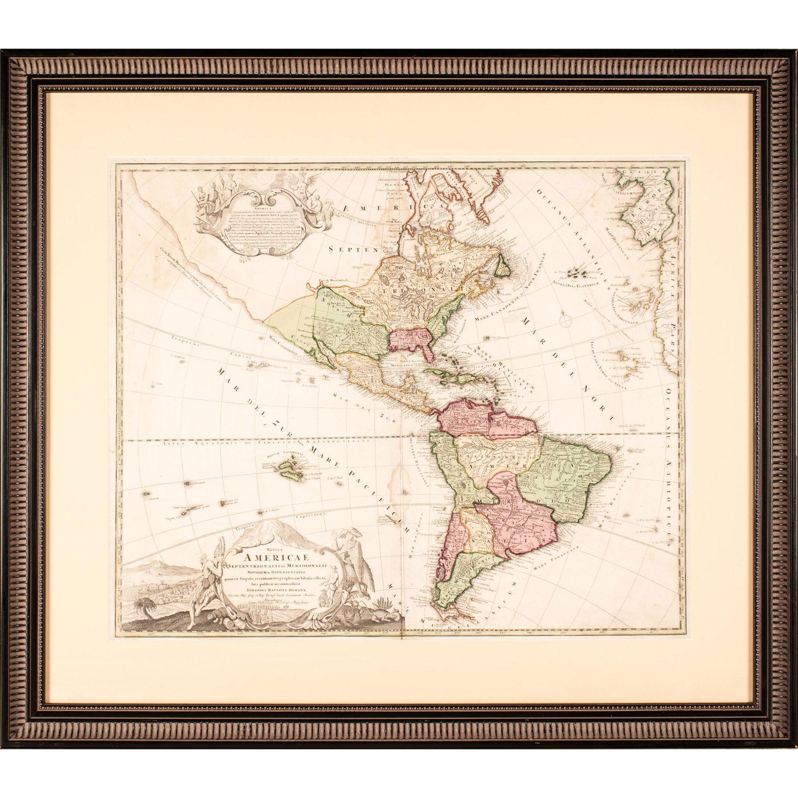 1720 Handcolor Homann Map AMERICAE SEPTENTRIONALIS (1 of 3)