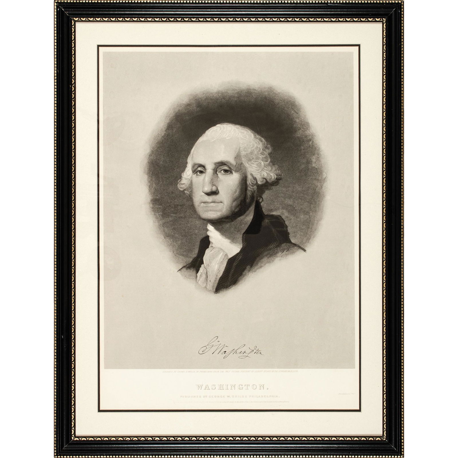 1852 Thomas Welch Engraving of George Washington: Washington Related George Washington 1852 Engraving by Thomas B Welch after Painting by Gilbert Stuart Beautifully Display Framed 1852-Dated, Steel Engraving of President George Washington, by Thomas