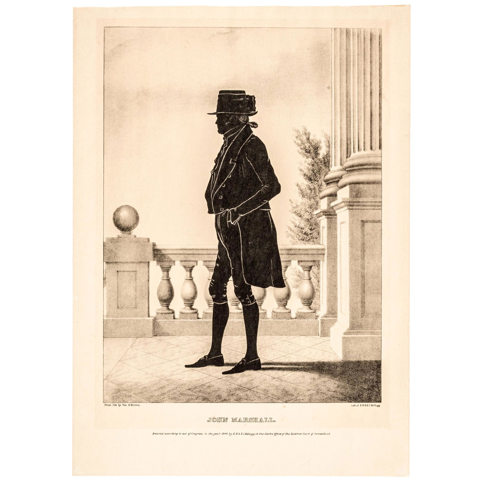 1844 John Marshall Silhouette Print by Kellogg: Political 1844 John Marshall Silhouette Print by E.B. & E.C. Kellogg 1844-Dated, Chief Justice of the United States Supreme Court John Marshall, Silhouette Print by E.B. & E.C. Kellogg, Choice Extreme