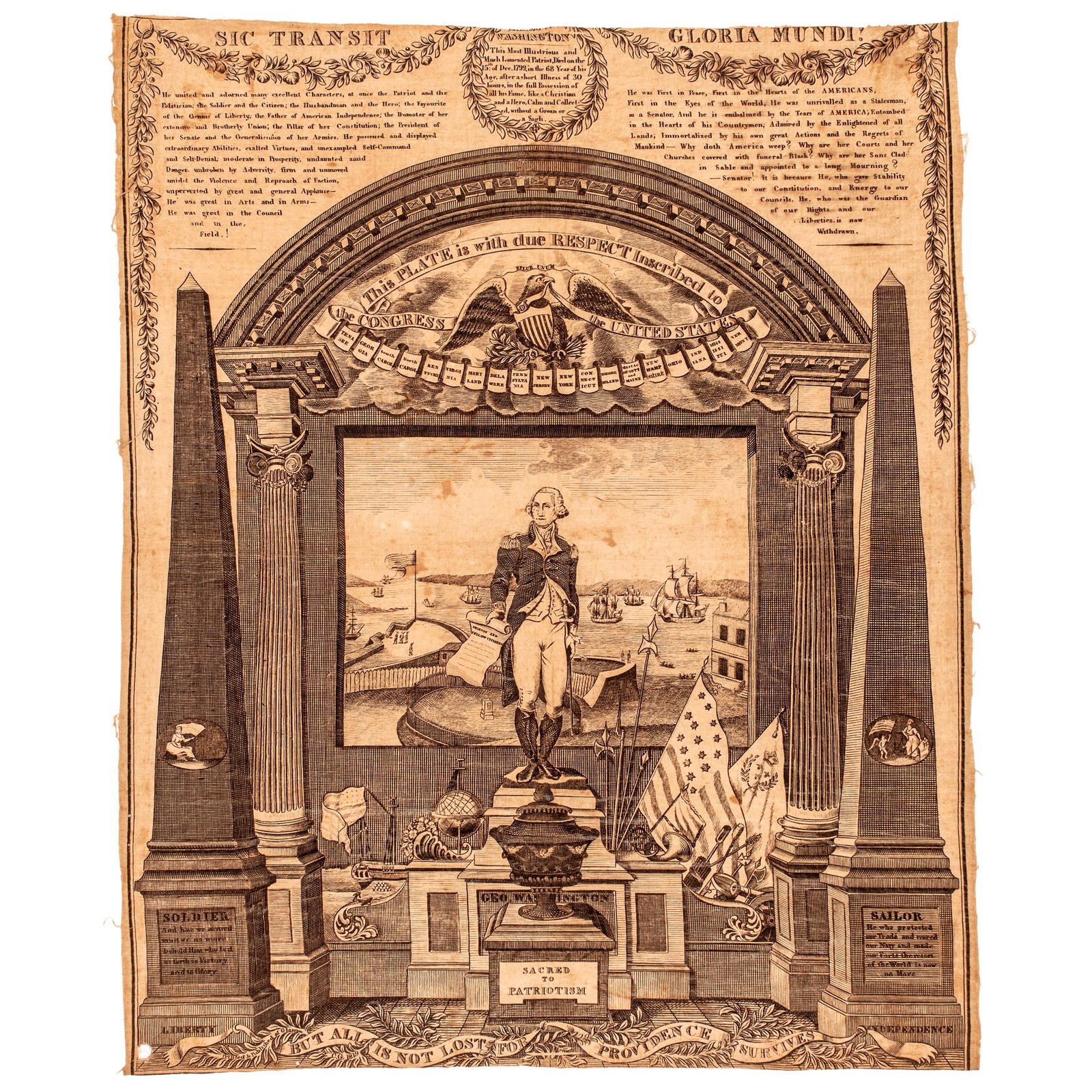 Ext Rare 1819 George Washington Memorial Kerchief (1 of 10)