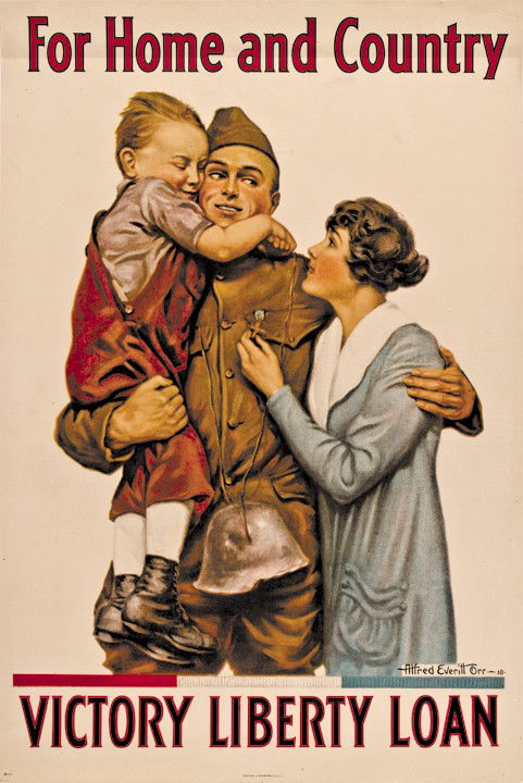 1918, WW I Poster, "Liberty Loan" by Orr: Posters World War I Poster "For Home and Country" by A. E. Orr 1918-Dated, World War I Poster, "For Home and Country - Victory Liberty Loan" by Alfred Everitt Orr, Extremely Fine. A great family scene
