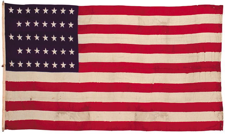 c. 1876, 38-Star American Flag, U.S. Navy, 10 x 25: Flags Spectacular 38-Star American Flag Ten by Twenty Feet ! c. 1876, 38-Star American Flag, Historic United States Navy "Battleship" Size, Ten x Twenty Feet, Choice Very Fine. This authentic, 38-Star