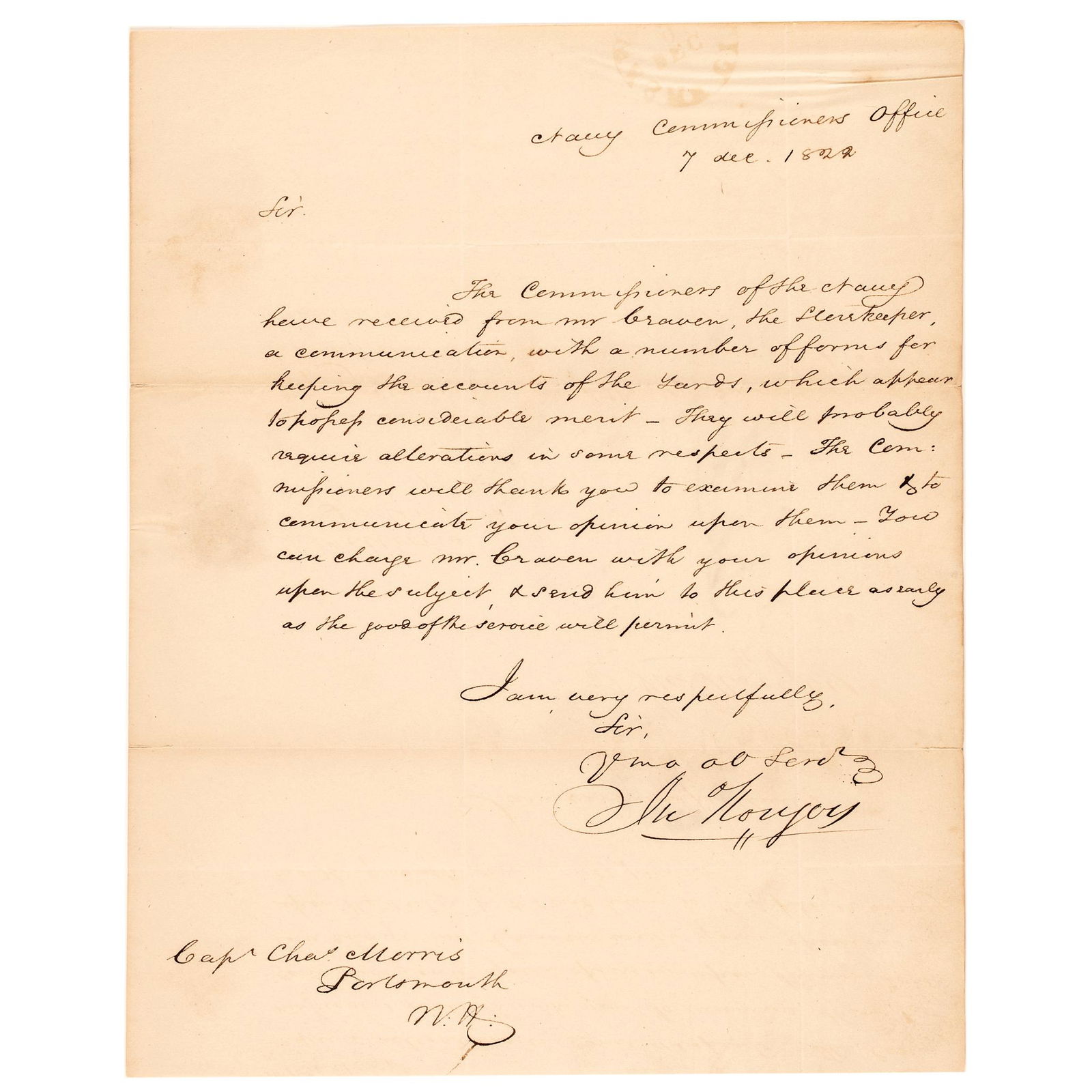 1824 Commodore JOHN ROGERS Letter Twice Signed (1 of 5)