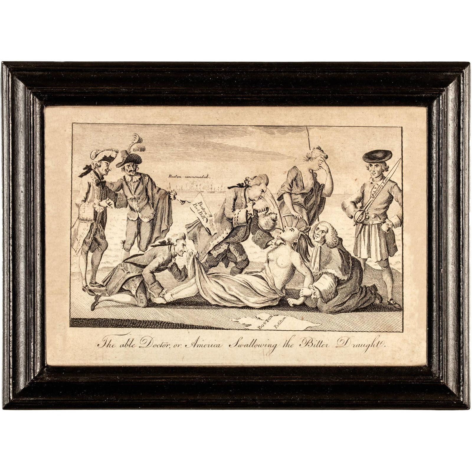 April 1774 Original Engraved Print, The able Doctor, or America Swallowing the Bitter Draught. (1 of 3)