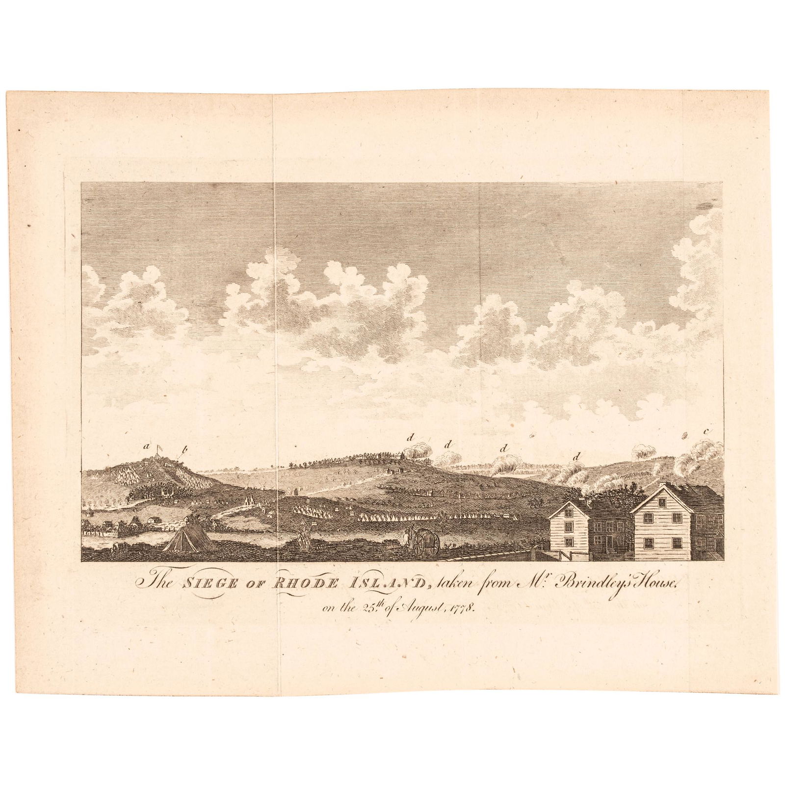 1779 Rev War Print, The Siege of Rhode Island, from Mr. Brindleys House, the 25th of August, 1778. (1 of 2)