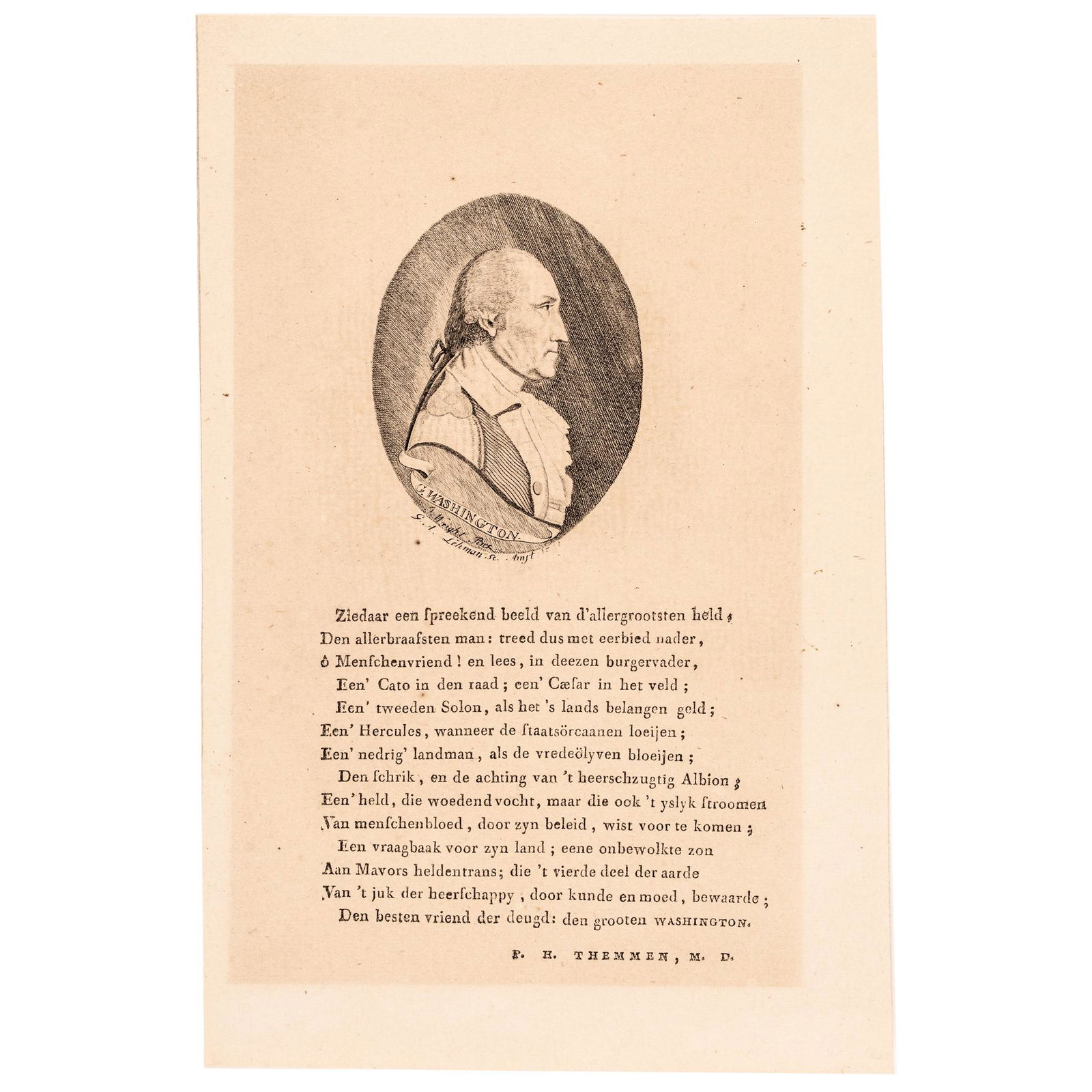 c. 1790 Rare Portrait Etching of George Washington by Joseph Wright Pinx after G.A. Lehman sculpture (1 of 1)