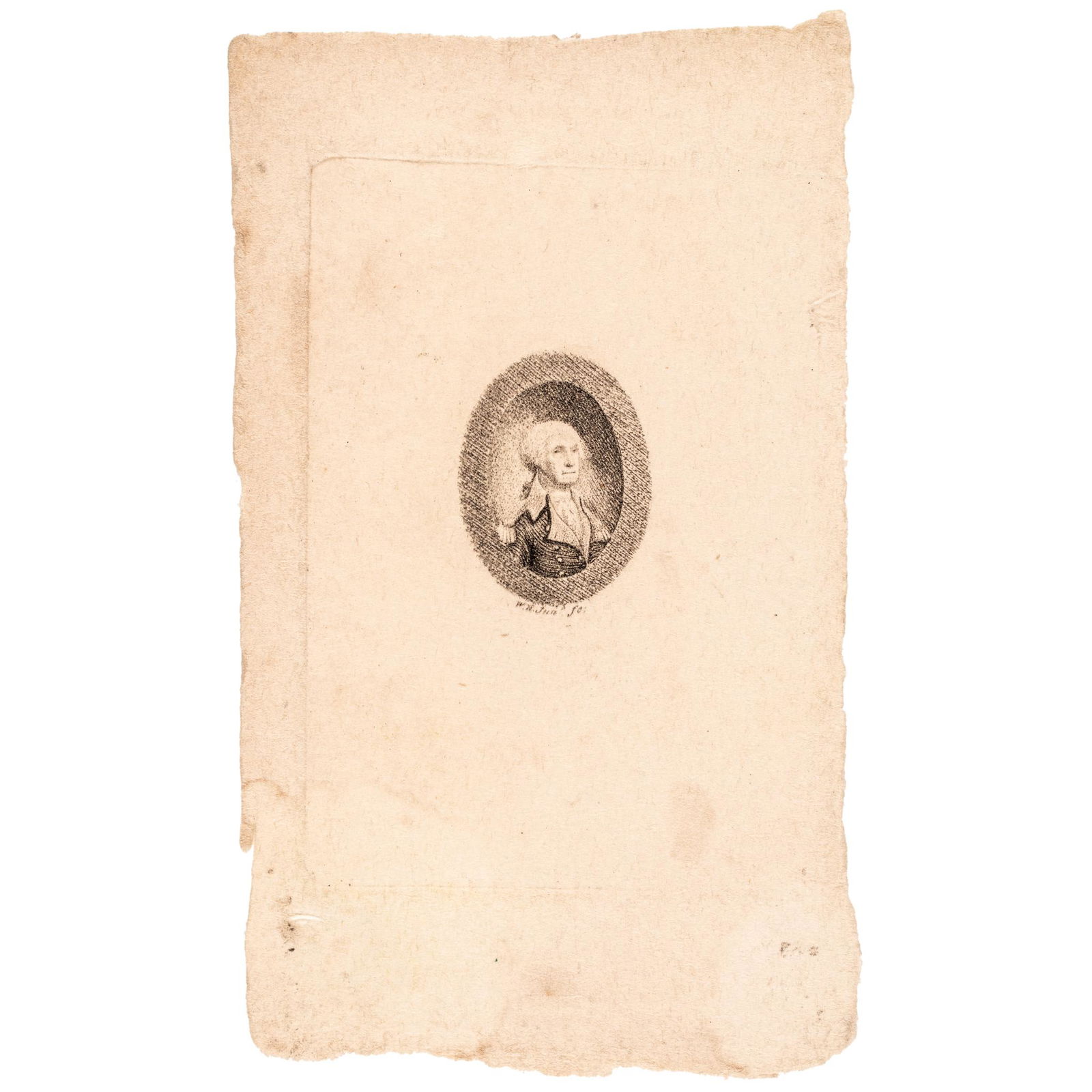 c. 1799 Likely Unique Miniature Copper-Plate Engraving of George Washington by William Harrison, Jr.: Washington Related c. 1799 Miniature Stipple Engraving of George Washington Likely Only Known Proof Being The One Described by Hart c. 1799, Copper-Plate Stipple Miniature Oval Portrait Proof Engravin