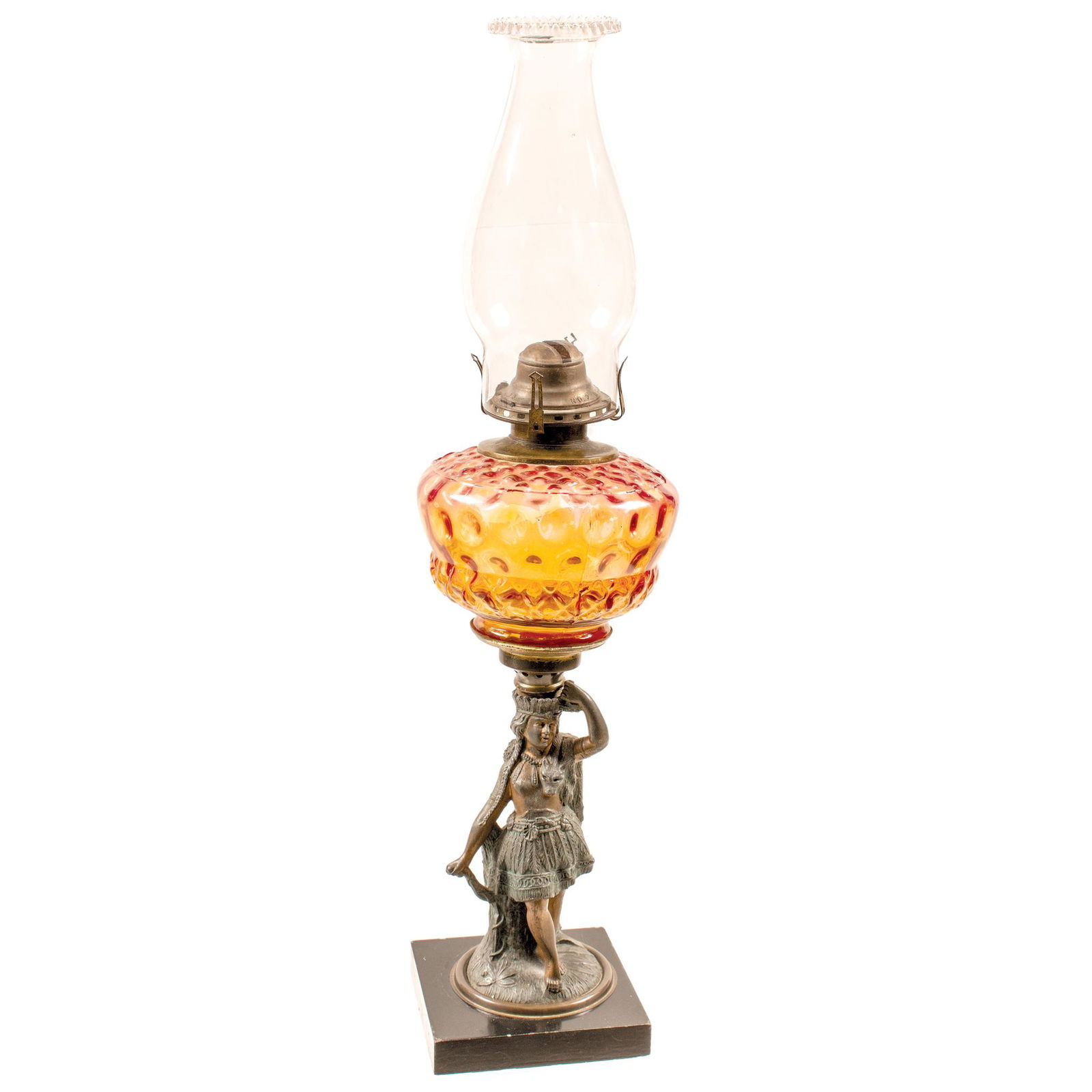 c. 1870s Native American Princess American Oil Lamp with Bronze Figural Base 23.5 Inches Tall (1 of 2)