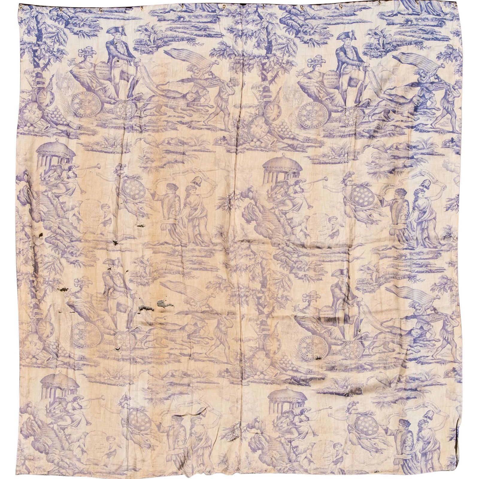 c. 1785 George Washington + Benjamin Franklin 69 x 64 French Toile Curtain, Threads of History No. 8 (1 of 1)