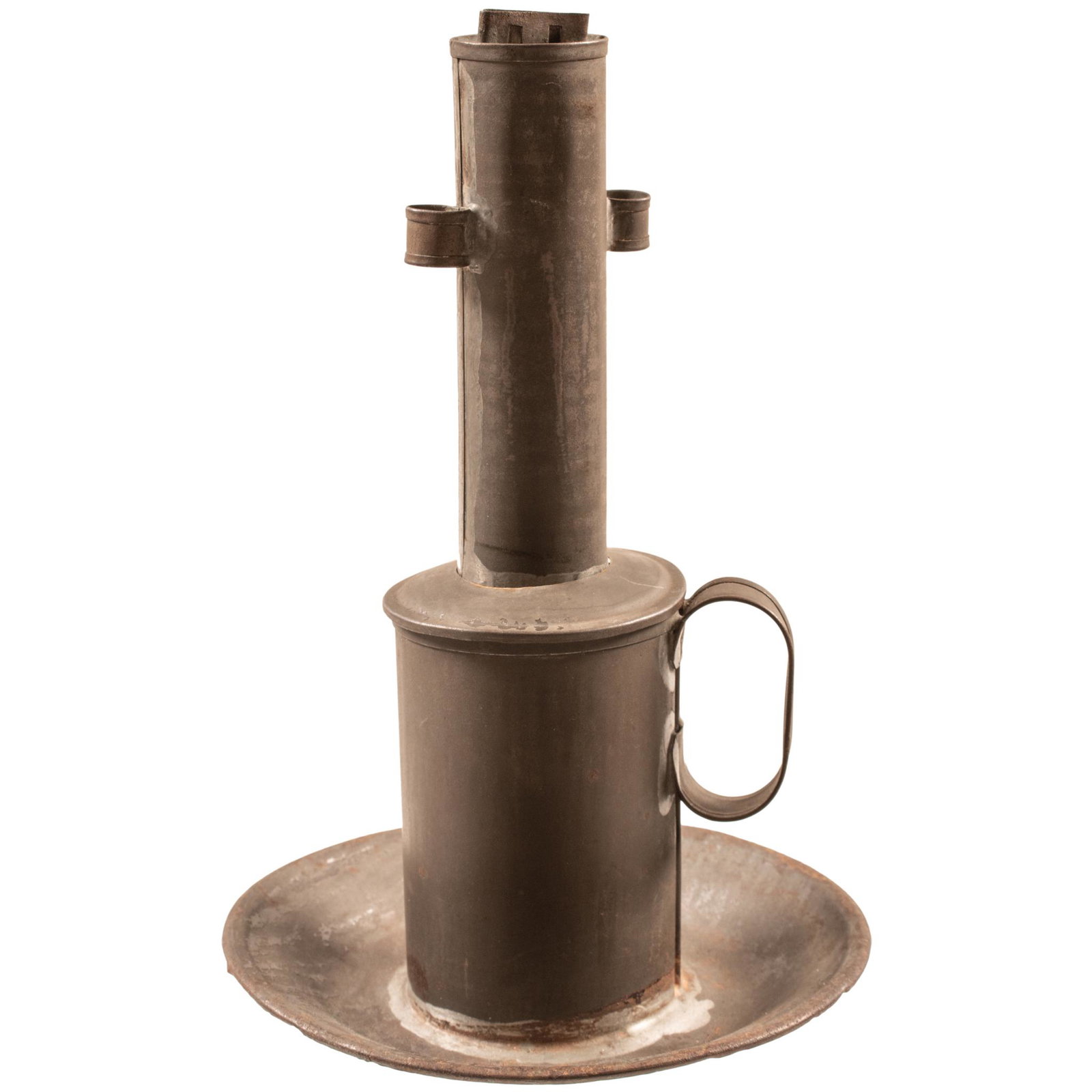 c. 1840 Unusual Heavy Tin Metal American Whale Oil Lamp 10.5 tall and 7 round: Post-Revolutionary War to Civil War Mid-Century c. 1840 Heavy Tin American Whale Oil Lamp c. 1840 Unusual Heavy Tin Metal American Whale Oil Lamp, Choice Very Fine. This interesting, well constructed 