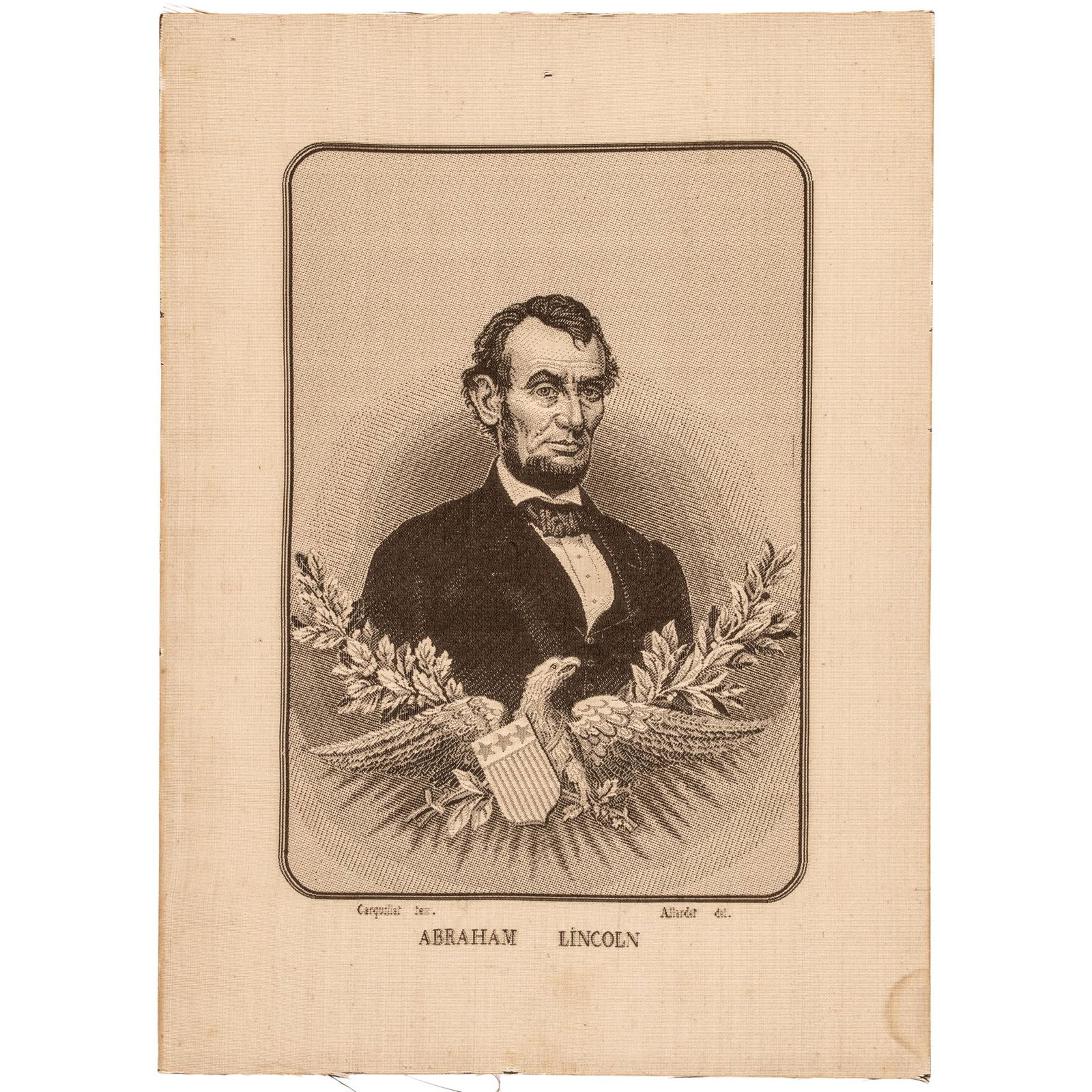 1876 Woven Silk Portrait of Abraham Lincoln, by Carquillat and Allardet, THREADS OF HISTORY No. 406 (1 of 1)