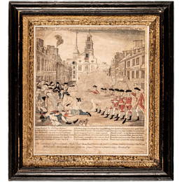 1770 PAUL REVERE, The Bloody BOSTON MASSACRE, Original Hand-Colored Engraving, Revere Printed + Sold