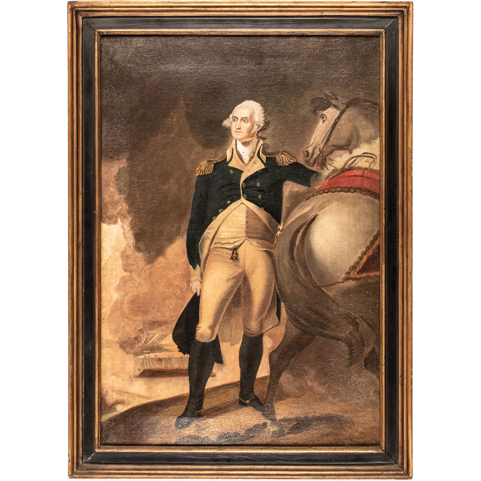 George Washington at Dorchester Heights, Oil Painting on Canvas, After Gilbert Stuart, Mid 19th Cent: Washington Related George Washington at Dorchester Heights Oil Painting on Canvas after Gilbert Stuart and Nicely Framed for Display Mid 19th Century, Oil Painting on Canvas of, George Washington at D