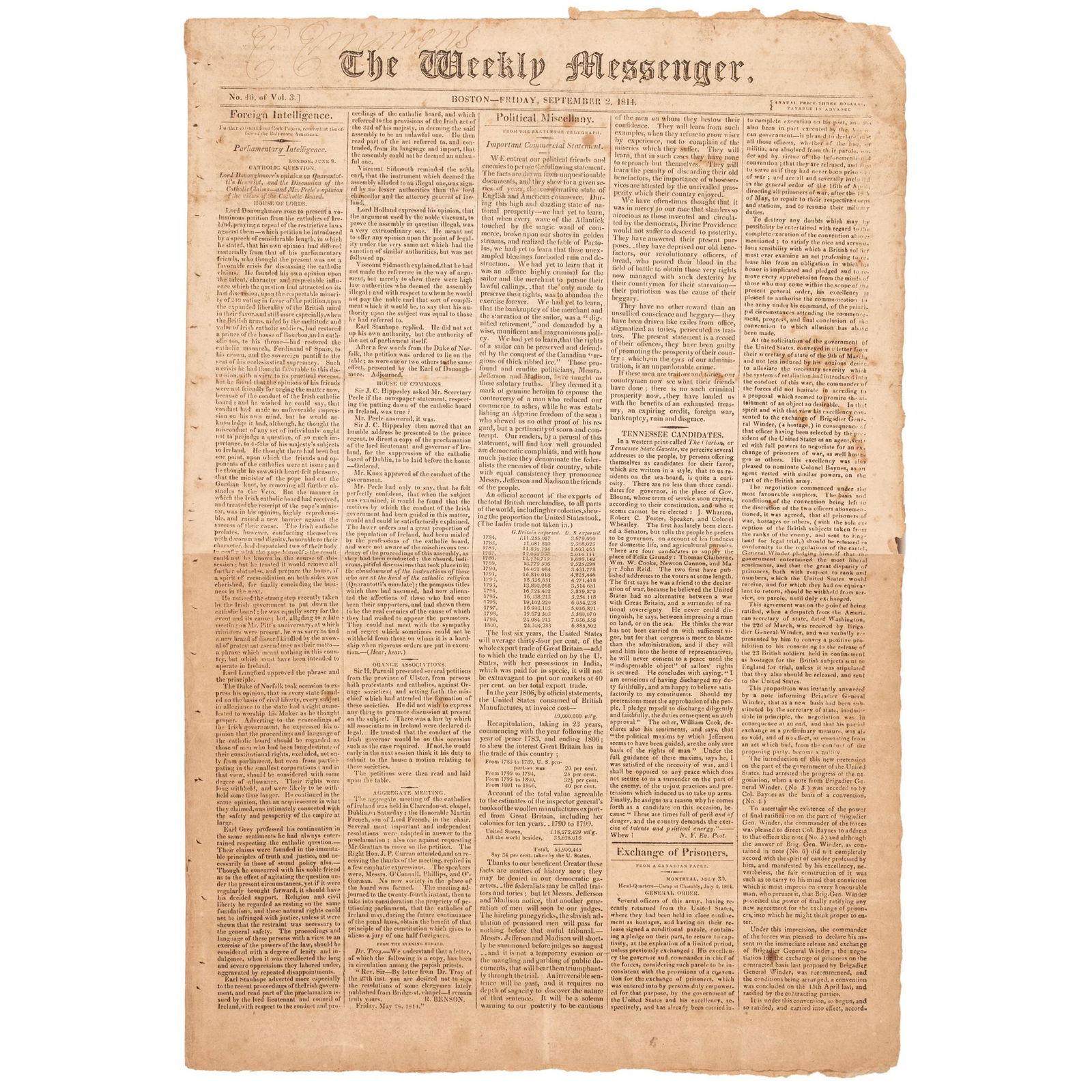 British Capture and the Burning of Washington, D.C. Newspaper Report Published Boston, A Week Later! (1 of 4)