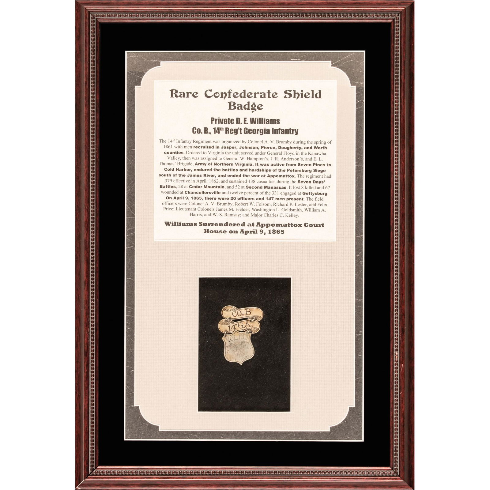 1861-1865 Dated Civil War, Identified Confederate Soldiers Silver Shield Ladder Badge (1 of 3)