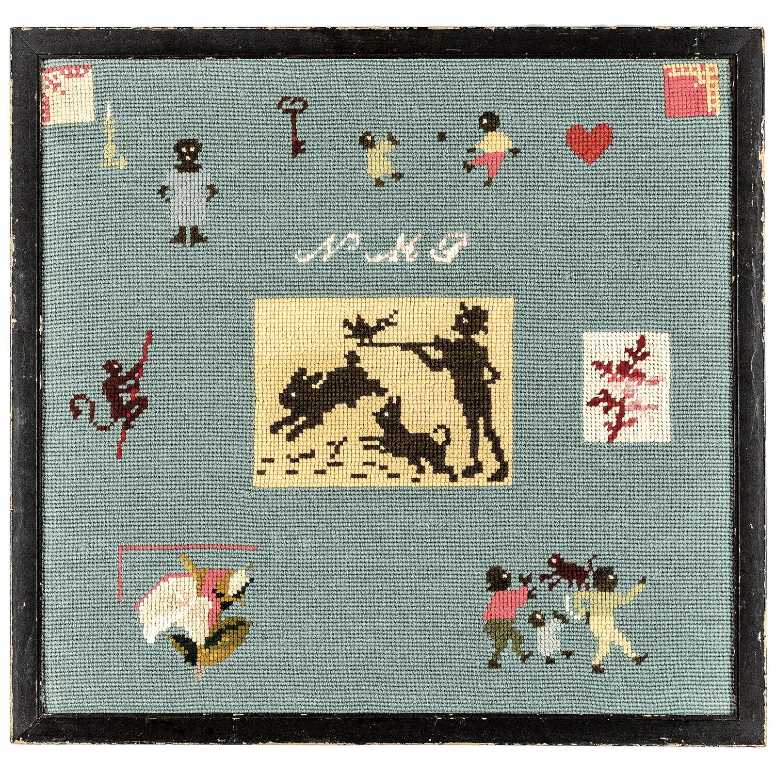 c. 1900 Turn-of-the Century Vintage African-American Folk Art Style Pictorial Sampler (1 of 9)